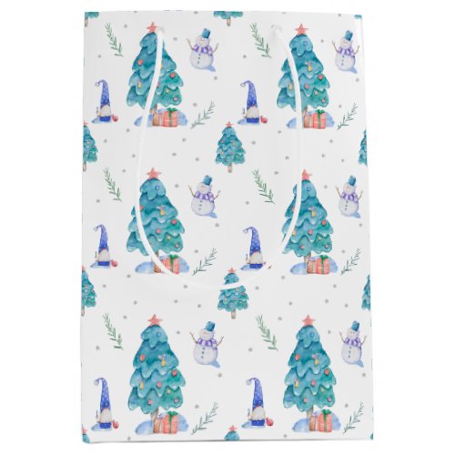 Watercolor Snow Frost Christmas Trees Medium Gift Bag