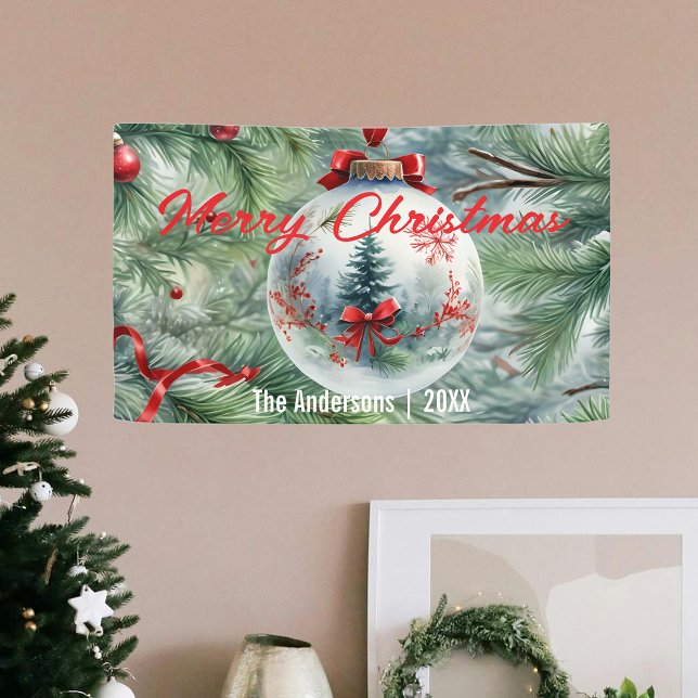 Watercolor Snow Globe Family Christmas Party Banner (Creator Uploaded)