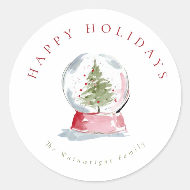 Watercolor Snow Globe Holiday Classic Round Sticker (Front)