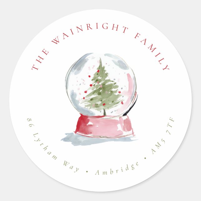 Watercolor Snow Globe Holiday Return Address Label (Front)