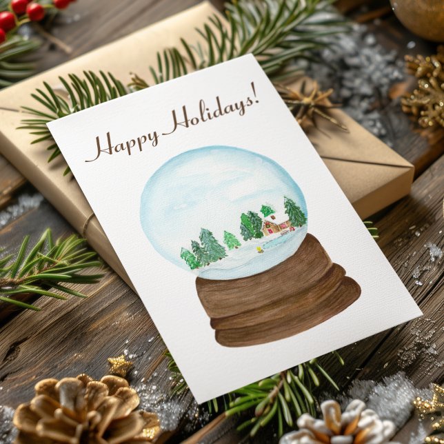 Watercolor Snow Globe Log Cabin Holiday Card (Creator Uploaded)