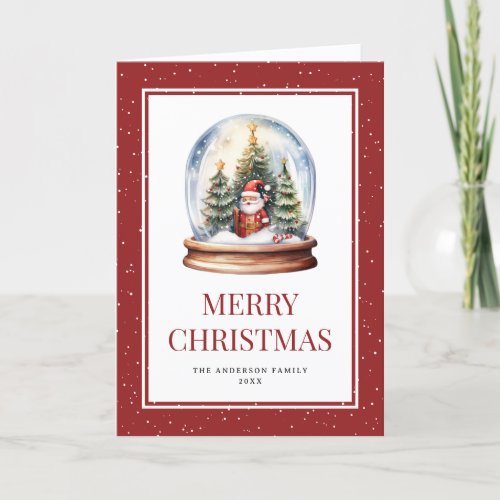 Watercolor Snow Globe Red Merry Christmas Card