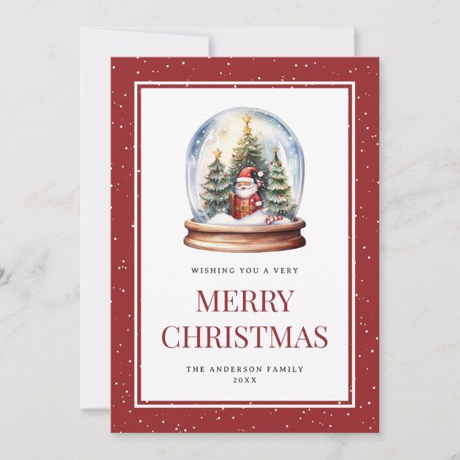 Watercolor Snow Globe Red Snowy Christmas Card (Front)