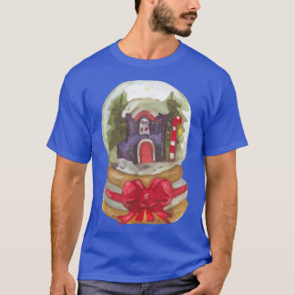 Watercolor Snow Globe Santa Christmas Tree Lights T-Shirt