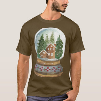 Watercolor Snow Globe Santa Christmas Tree Lights T-Shirt