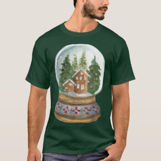 Watercolor Snow Globe Santa Christmas Tree Lights T-Shirt