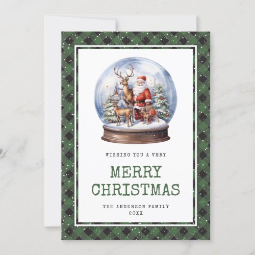Watercolor Snow Globe Santa Merry Christmas Card