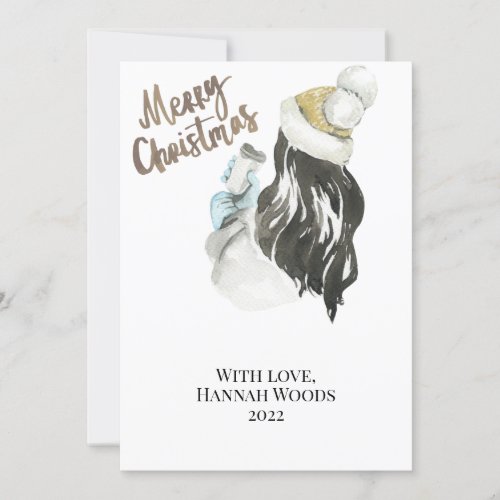 Watercolor Snow Globe  Snowman Christmas Card