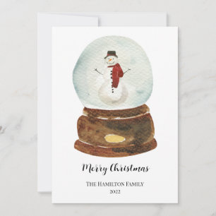 Watercolor Snow Globe & Snowman Christmas Invitation