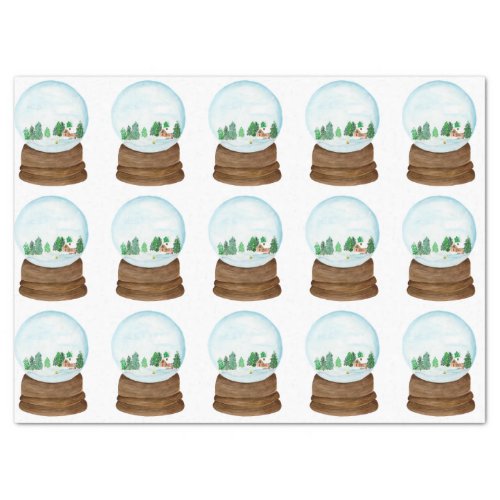 Watercolor Snow Globe With Log Cabin and Trees Tissue Paper