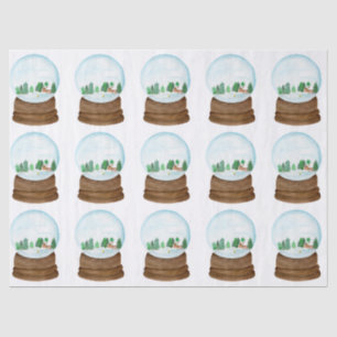 Watercolor Snow Globe With Log Cabin and Trees Tissue Paper