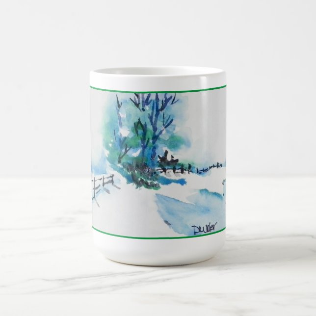 Watercolor Snow Landscape Christmas Coffee Mug (Center)