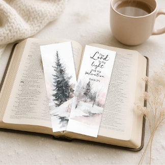 Watercolor Snow Landscape Psalm 27:1 Bookmarks