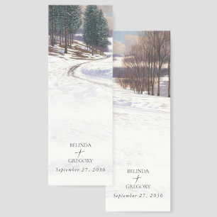 Watercolor Snow Landscape Wedding Bookmarks
