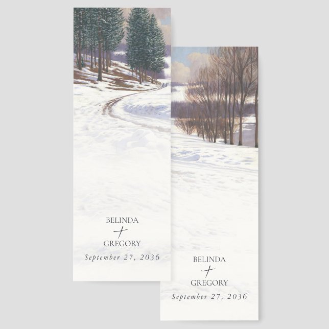 Watercolor Snow Landscape Wedding Bookmarks (Front & Back)
