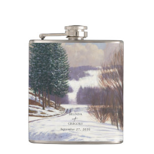 Watercolor Snow Landscape Wedding Flask