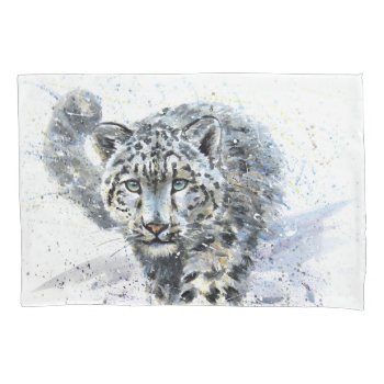 Watercolor Snow Leopard (1 Side) Pillowcase by FantasyPillows at Zazzle