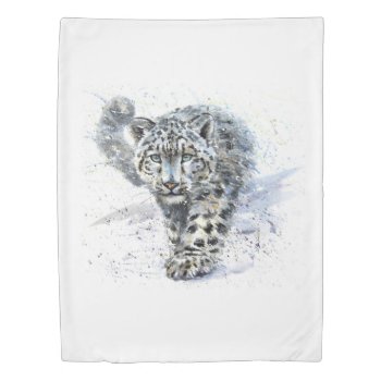 Watercolor Snow Leopard (1 Side) Twin Duvet Cover by FantasyPillows at Zazzle