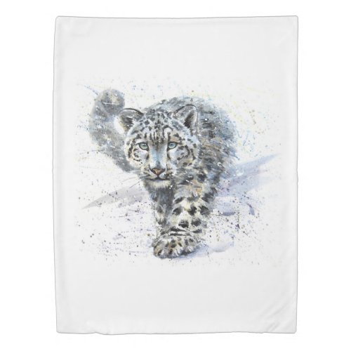 Watercolor Snow Leopard 1 side Twin Duvet Cover