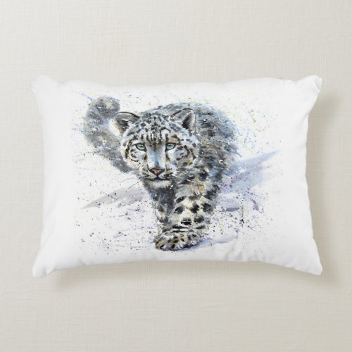 Watercolor Snow Leopard Accent Pillow