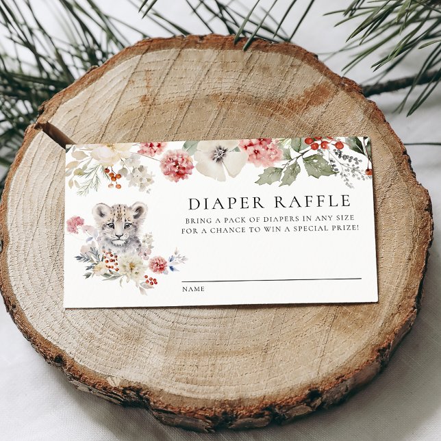 Watercolor Snow Leopard Baby Shower Diaper Raffle Enclosure Card (Creator Uploaded)