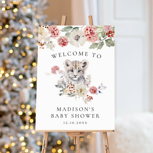 Watercolor Snow Leopard Baby Shower Welcome Sign