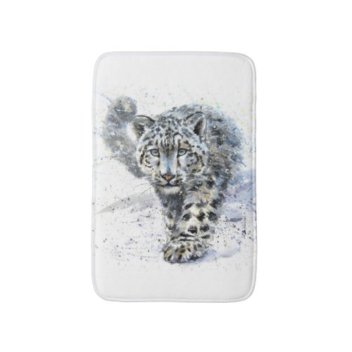 Watercolor Snow Leopard Bath Mats