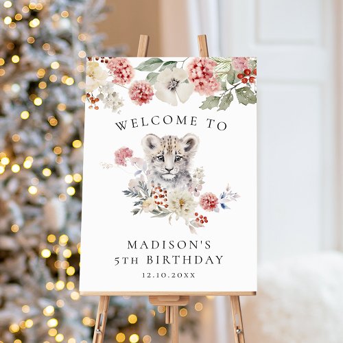 Watercolor Snow Leopard Birthday Welcome Sign