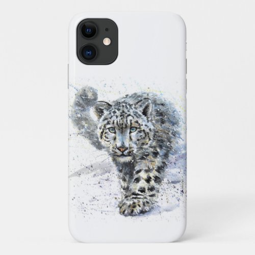 Watercolor Snow Leopard iPhone 11 Case