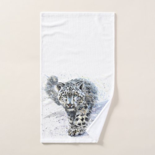 Watercolor Snow Leopard Hand Towel