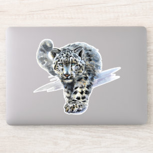Watercolor Snow Leopard Laptop Sticker