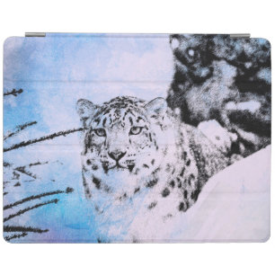 Watercolor Snow Leopard - Mixed Media iPad Smart Cover