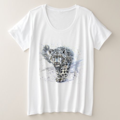 Watercolor Snow Leopard Plus_Size T_Shirt