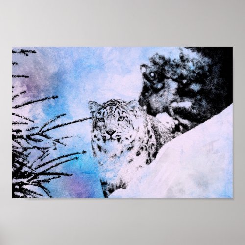 Watercolor Snow Leopard Poster