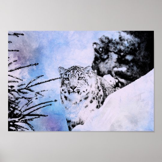 Watercolor Snow Leopard Poster | Zazzle.com