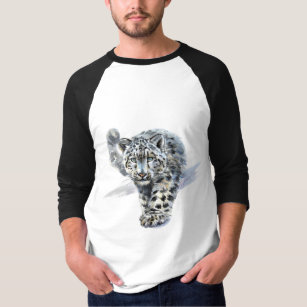 Watercolor Snow Leopard Raglan T-Shirt