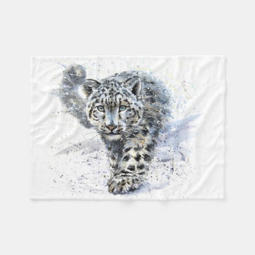 Watercolor Snow Leopard Small Fleece Blanket