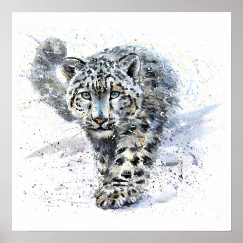 Watercolor Snow Leopard Square Poster