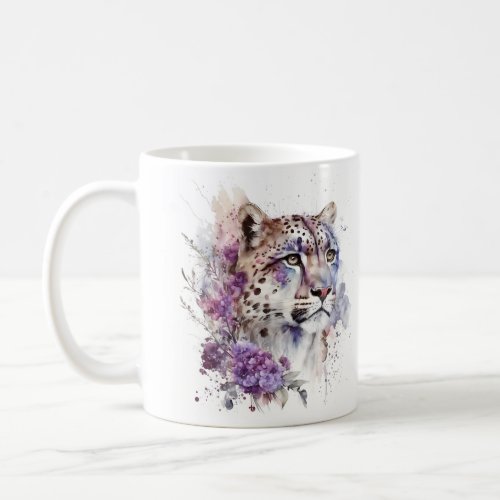 Watercolor Snow Leopard Sublimation Animal Lover Coffee Mug