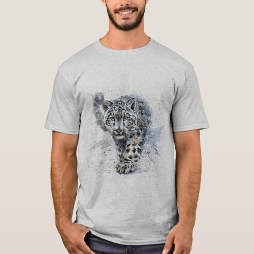 Watercolor Snow Leopard T_Shirt
