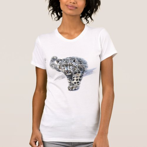 Watercolor Snow Leopard T_Shirt