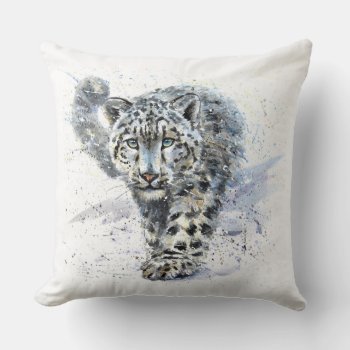 Watercolor Snow Leopard Throw Pillow by FantasyPillows at Zazzle