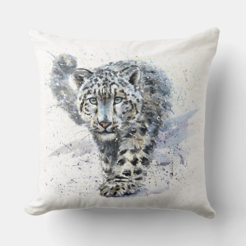 Watercolor Snow Leopard Throw Pillow