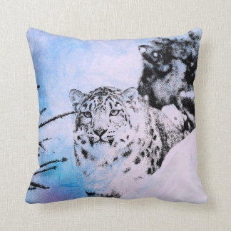 Watercolor Snow Leopard Throw Pillow