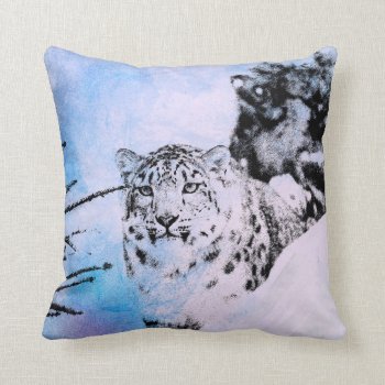 Watercolor Snow Leopard Throw Pillow by steelmoment at Zazzle