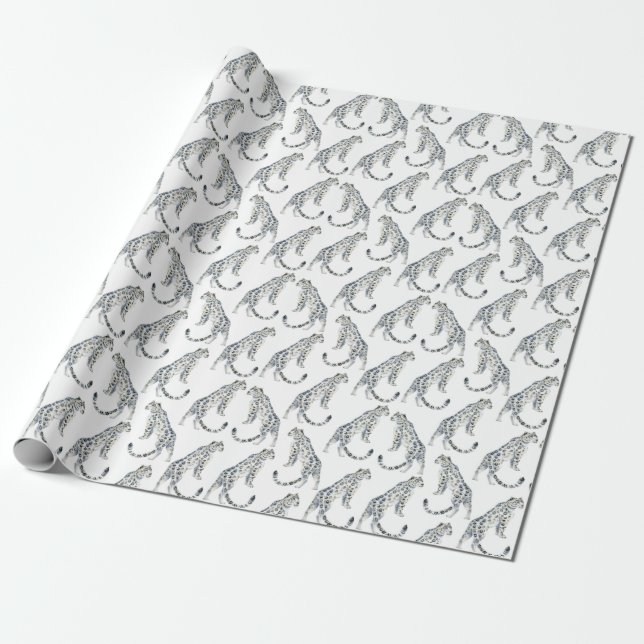 Watercolor Snow Leopard  Wrapping Paper (Unrolled)