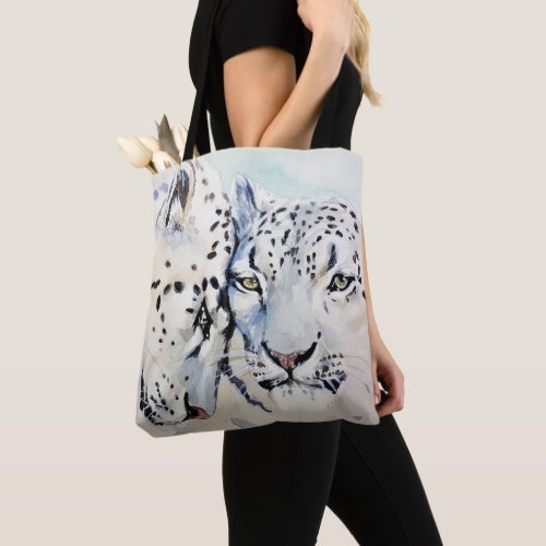 Watercolor Snow Leopards Endangered Species Tote Bag
