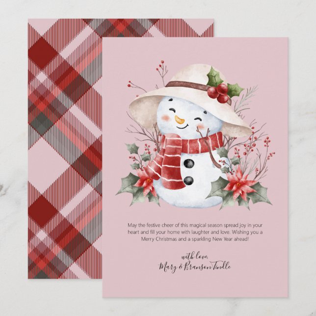 Watercolor Snow Man with Holly Holiday Card (Front/Back)