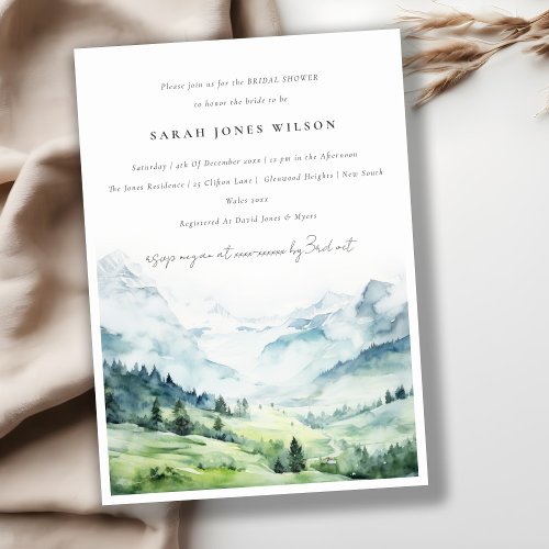 Watercolor Snow Mountain Landscape Bridal Shower Invitation