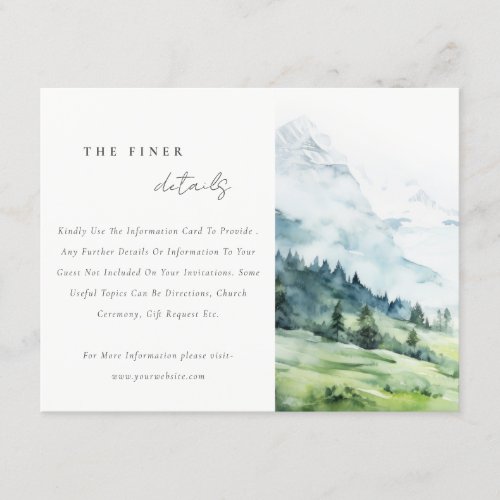Watercolor Snow Mountain Landscape Wedding Details Enclosure Card